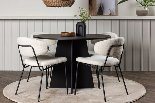 Bootcut Matbord med Chico Stolarna – Bord: ⌀110 Stol: 57x79x50