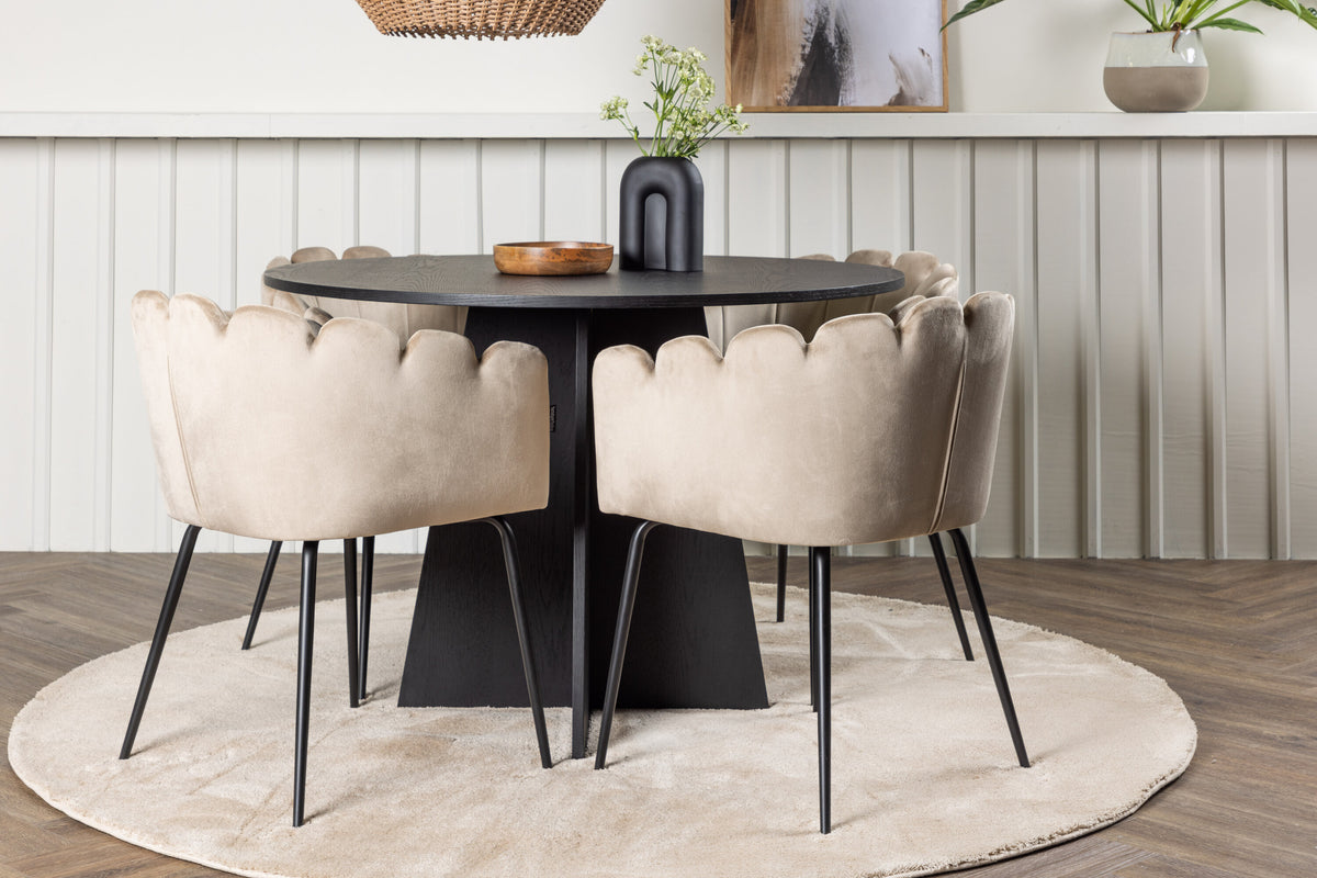 Bootcut Matbord med Limhamn Stolarna – Bord: ⌀110 Stol: 51x76,5x46
