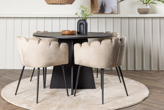 Bootcut Matbord med Limhamn Stolarna – Bord: ⌀110 Stol: 51x76,5x46