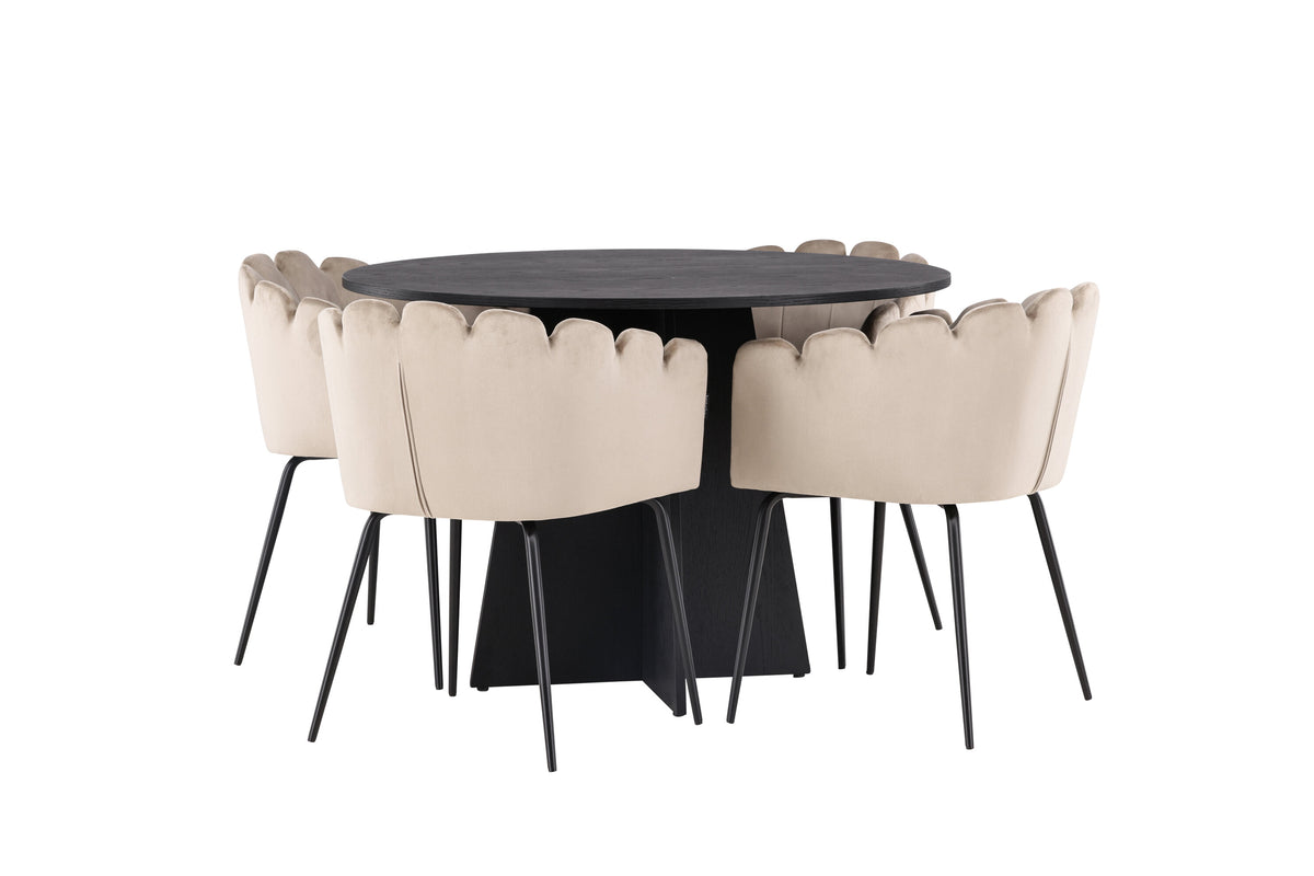 Bootcut Matbord med Limhamn Stolarna – Bord: ⌀110 Stol: 51x76,5x46