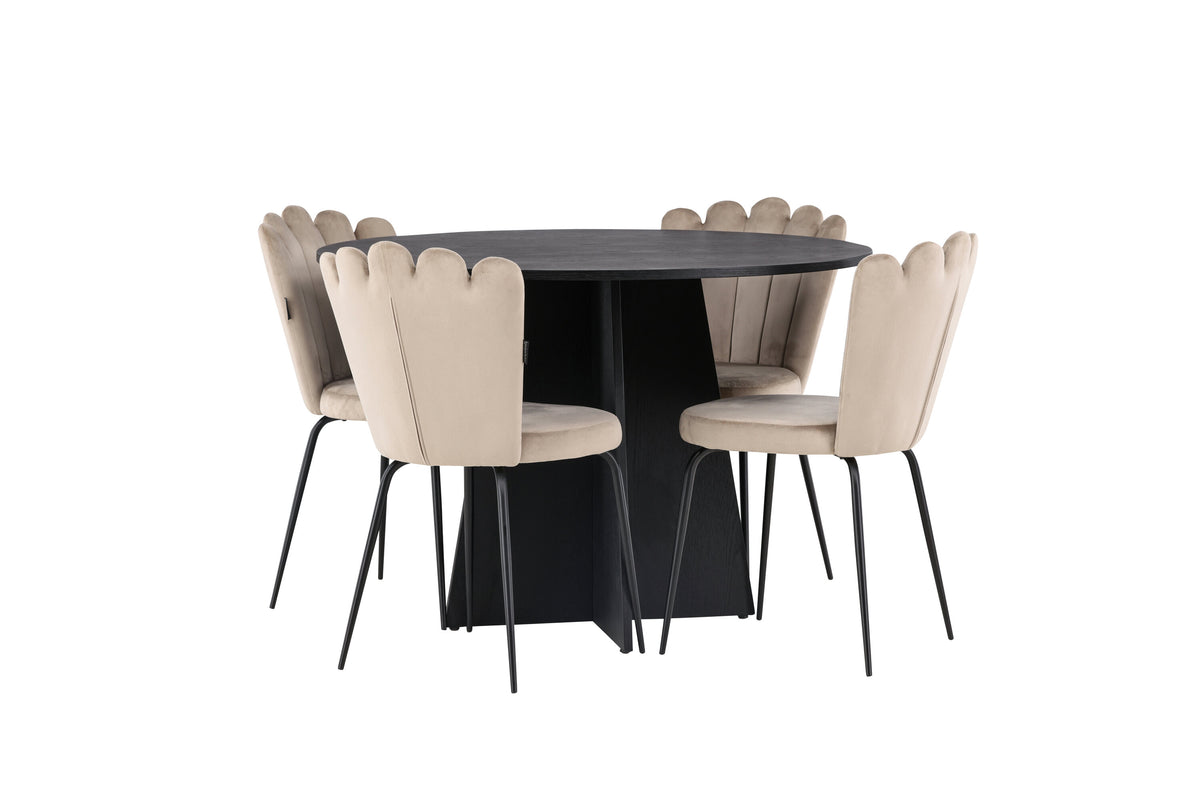 Bootcut Matbord med Limhamn Stolarna – Bord: ⌀110 Stol: 42x82x44