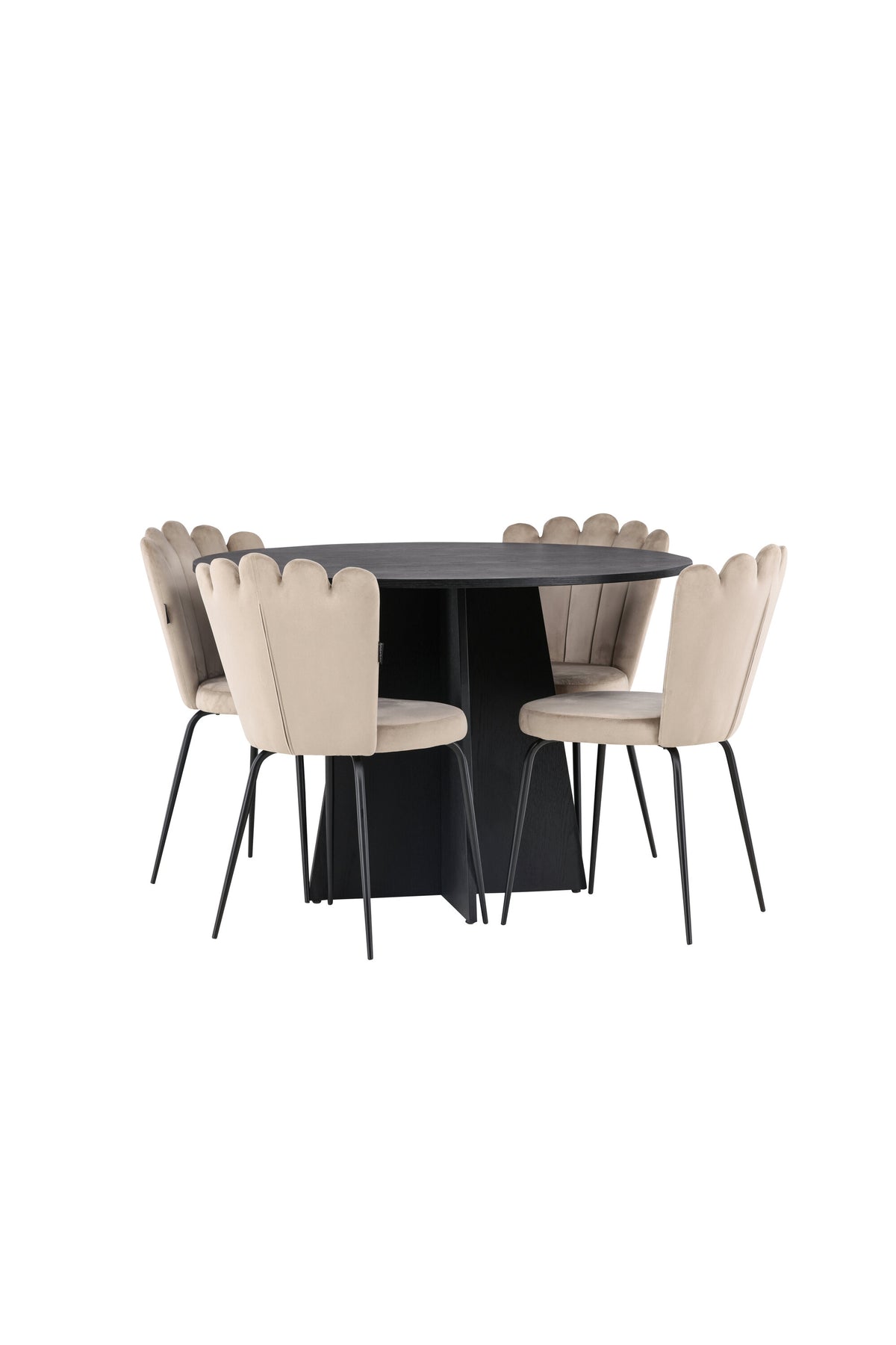 Bootcut Matbord med Limhamn Stolarna – Bord: ⌀110 Stol: 42x82x44