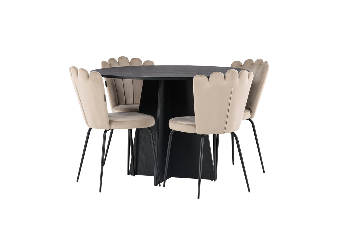 Bootcut Matbord med Limhamn Stolarna – Bord: ⌀110 Stol: 42x82x44