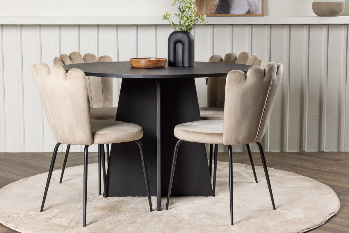 Bootcut Matbord med Limhamn Stolarna – Bord: ⌀110 Stol: 42x82x44