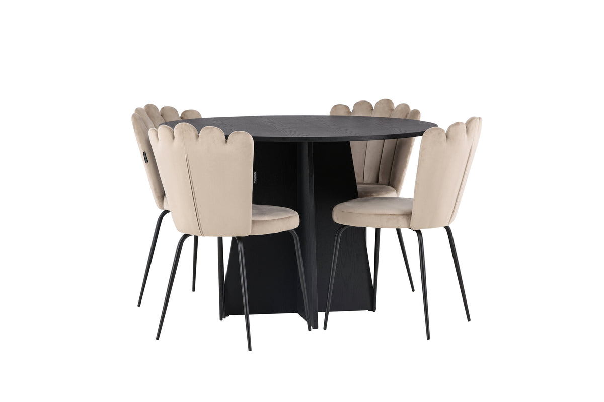 Bootcut Matbord med Limhamn Stolarna – Bord: ⌀110 Stol: 42x82x44