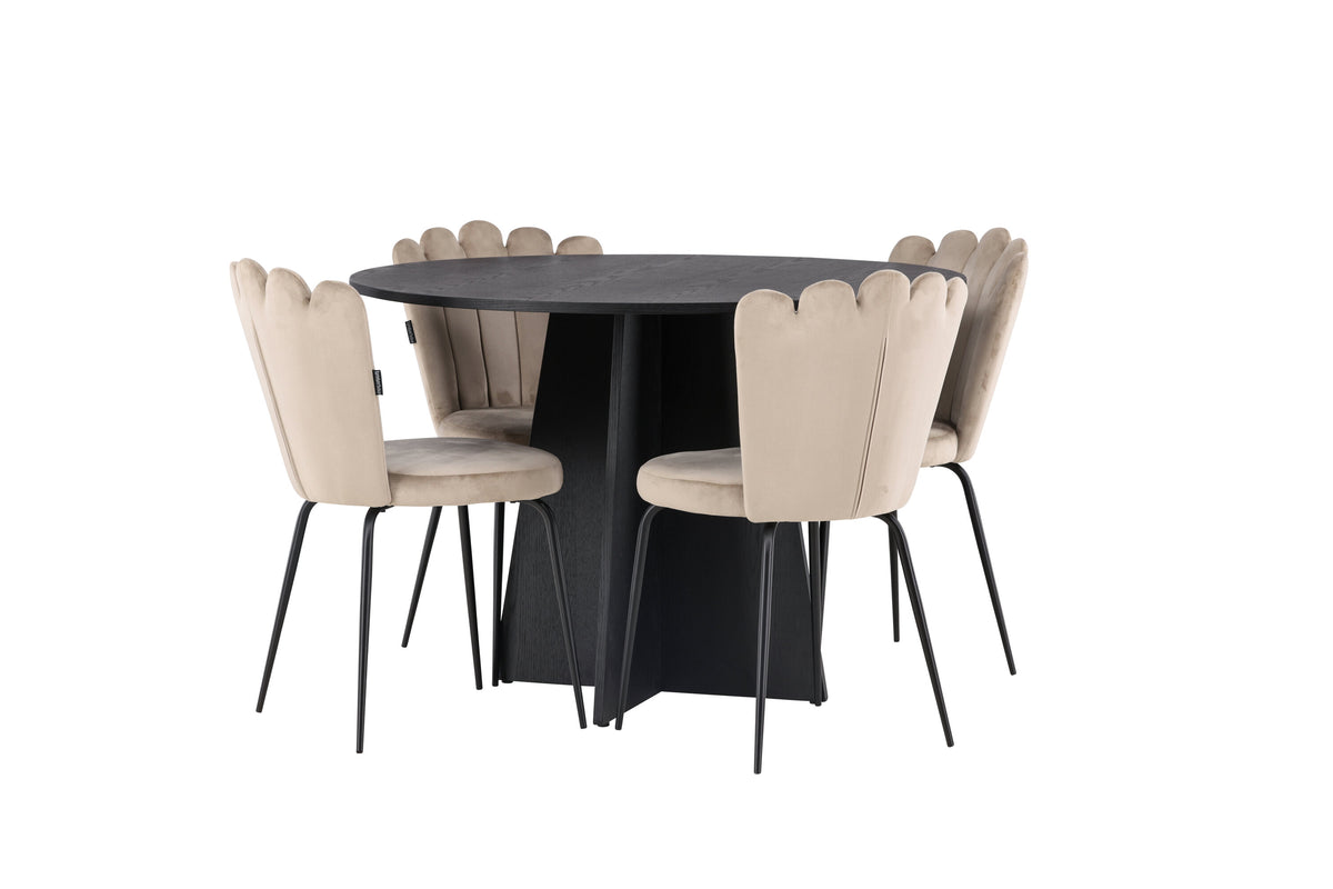 Bootcut Matbord med Limhamn Stolarna – Bord: ⌀110 Stol: 42x82x44