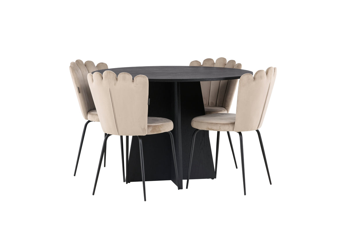 Bootcut Matbord med Limhamn Stolarna – Bord: ⌀110 Stol: 42x82x44
