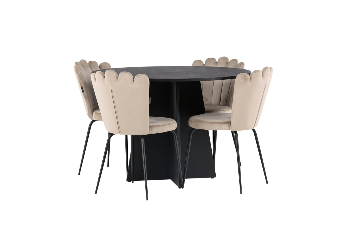 Bootcut Matbord med Limhamn Stolarna – Bord: ⌀110 Stol: 42x82x44