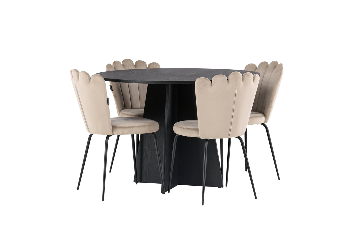 Bootcut Matbord med Limhamn Stolarna – Bord: ⌀110 Stol: 42x82x44