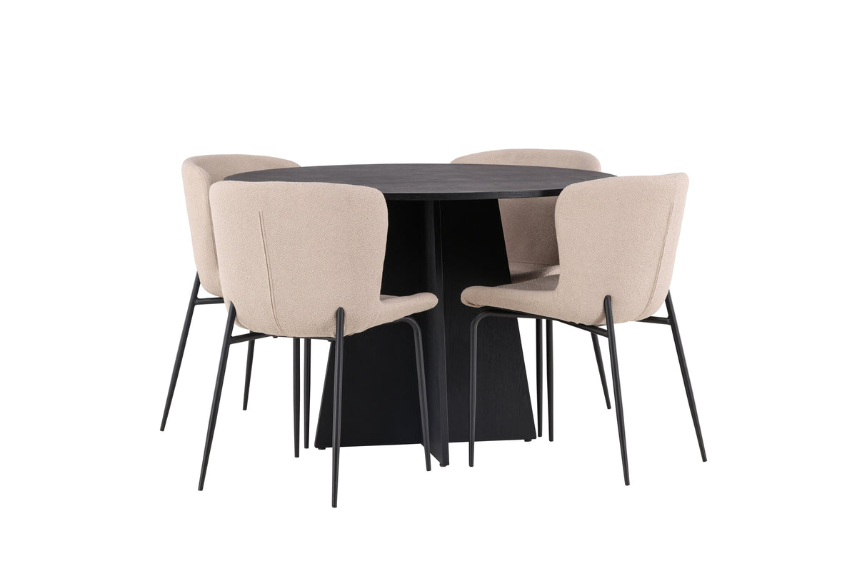 Bootcut Matbord med Modesto Stolarna – Bord: ⌀110 Stol: 54x79,5x48