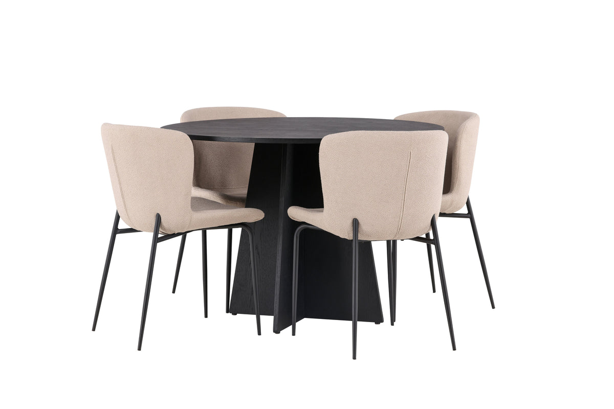 Bootcut Matbord med Modesto Stolarna – Bord: ⌀110 Stol: 54x79,5x48