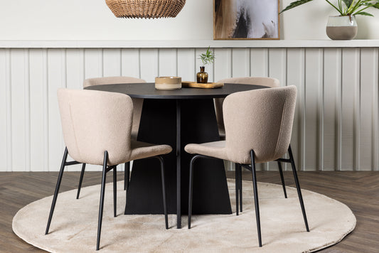 Bootcut Matbord med Modesto Stolarna – Bord: ⌀110 Stol: 54x79,5x48