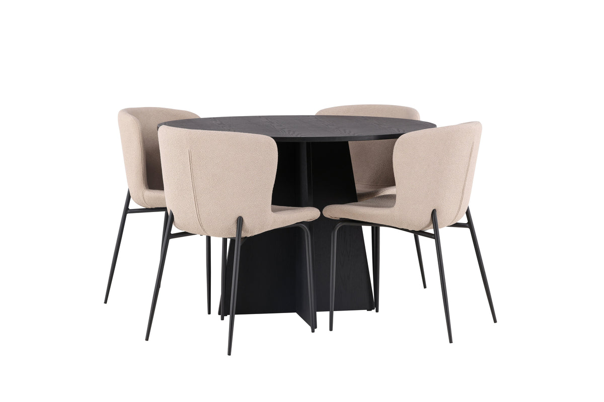 Bootcut Matbord med Modesto Stolarna – Bord: ⌀110 Stol: 54x79,5x48