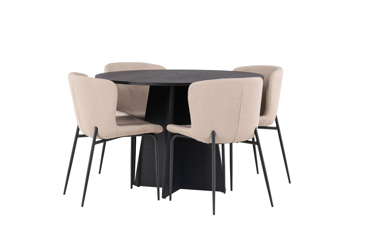 Bootcut Matbord med Modesto Stolarna – Bord: ⌀110 Stol: 54x79,5x48