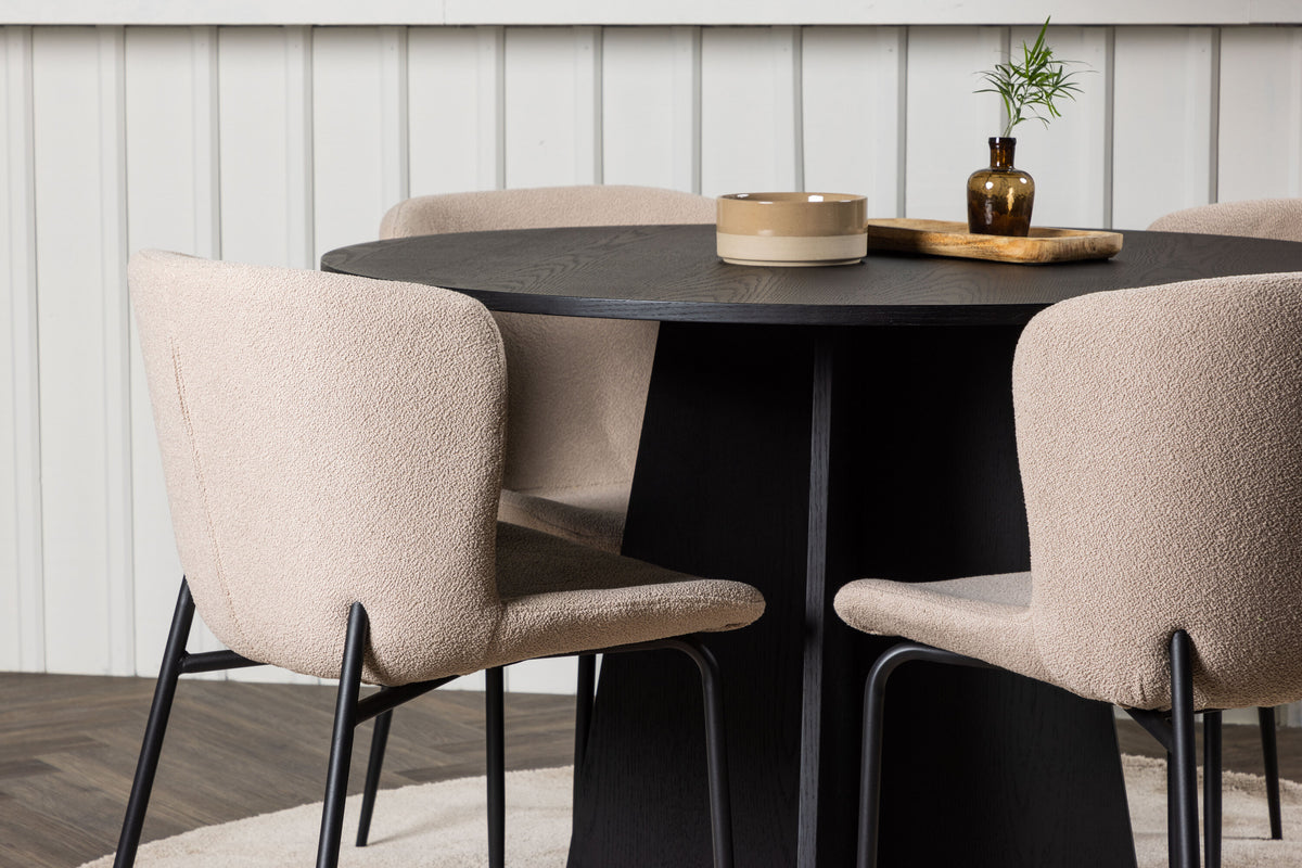Bootcut Matbord med Modesto Stolarna – Bord: ⌀110 Stol: 54x79,5x48