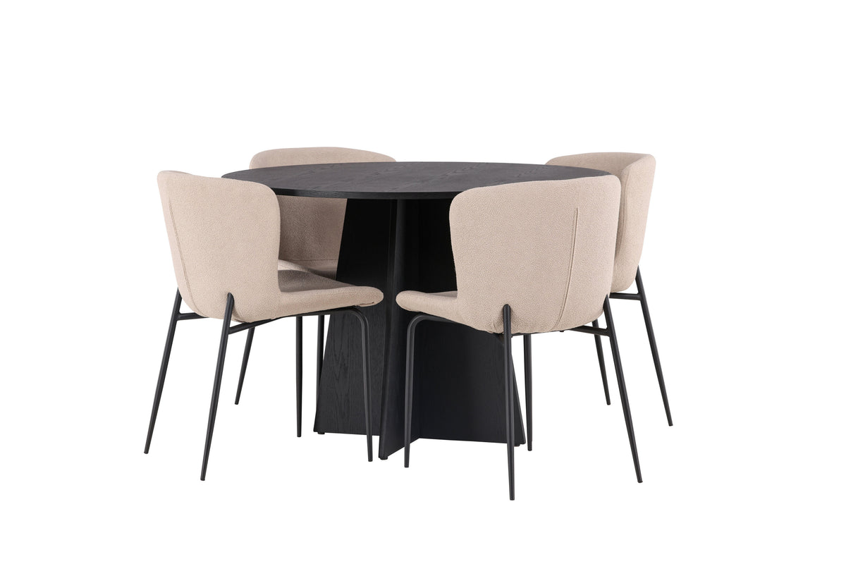 Bootcut Matbord med Modesto Stolarna – Bord: ⌀110 Stol: 54x79,5x48
