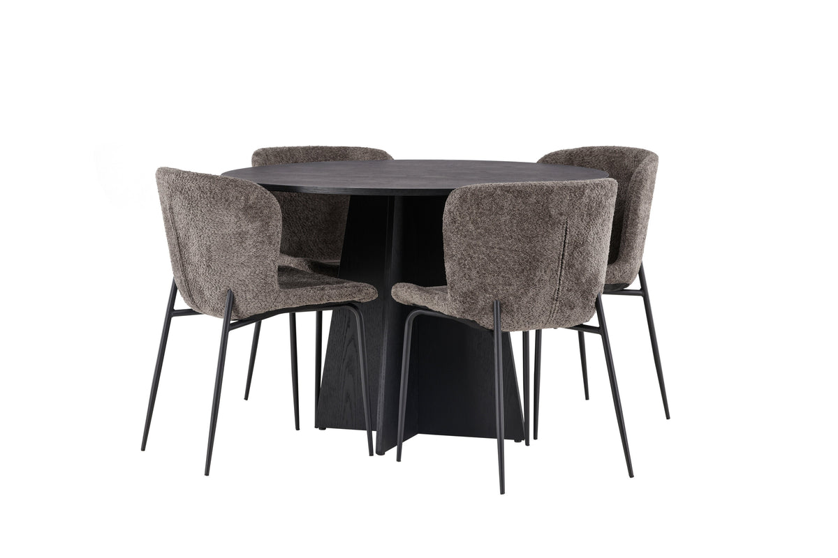 Bootcut Matbord med Modesto Stolarna – Bord: ⌀110 Stol: 54x79,5x48