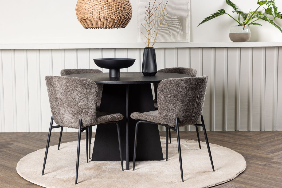 Bootcut Matbord med Modesto Stolarna – Bord: ⌀110 Stol: 54x79,5x48