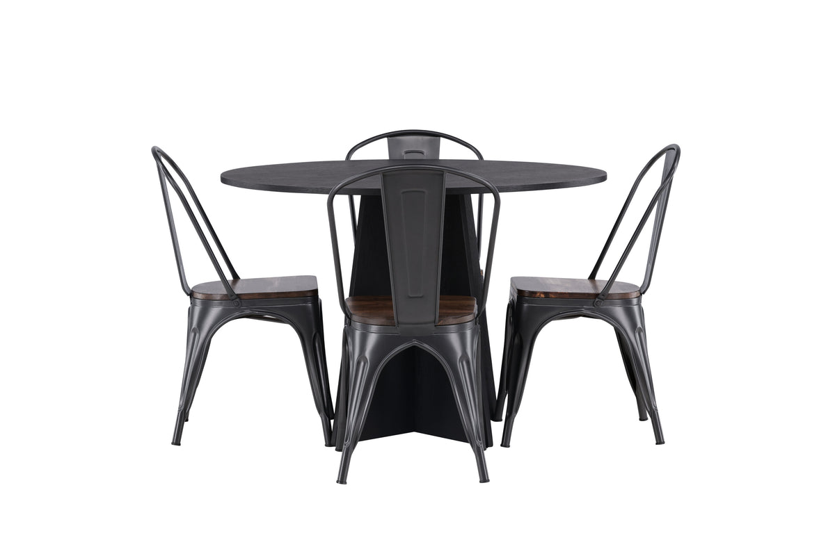 Bootcut Matbord med Tempe Stolarna – Bord: ⌀110 Stol: 53x85x45
