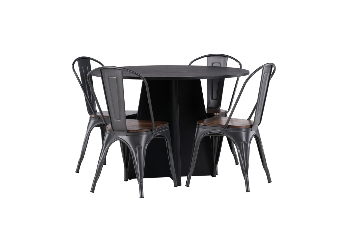 Bootcut Matbord med Tempe Stolarna – Bord: ⌀110 Stol: 53x85x45
