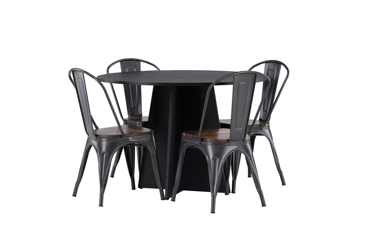 Bootcut Matbord med Tempe Stolarna – Bord: ⌀110 Stol: 53x85x45