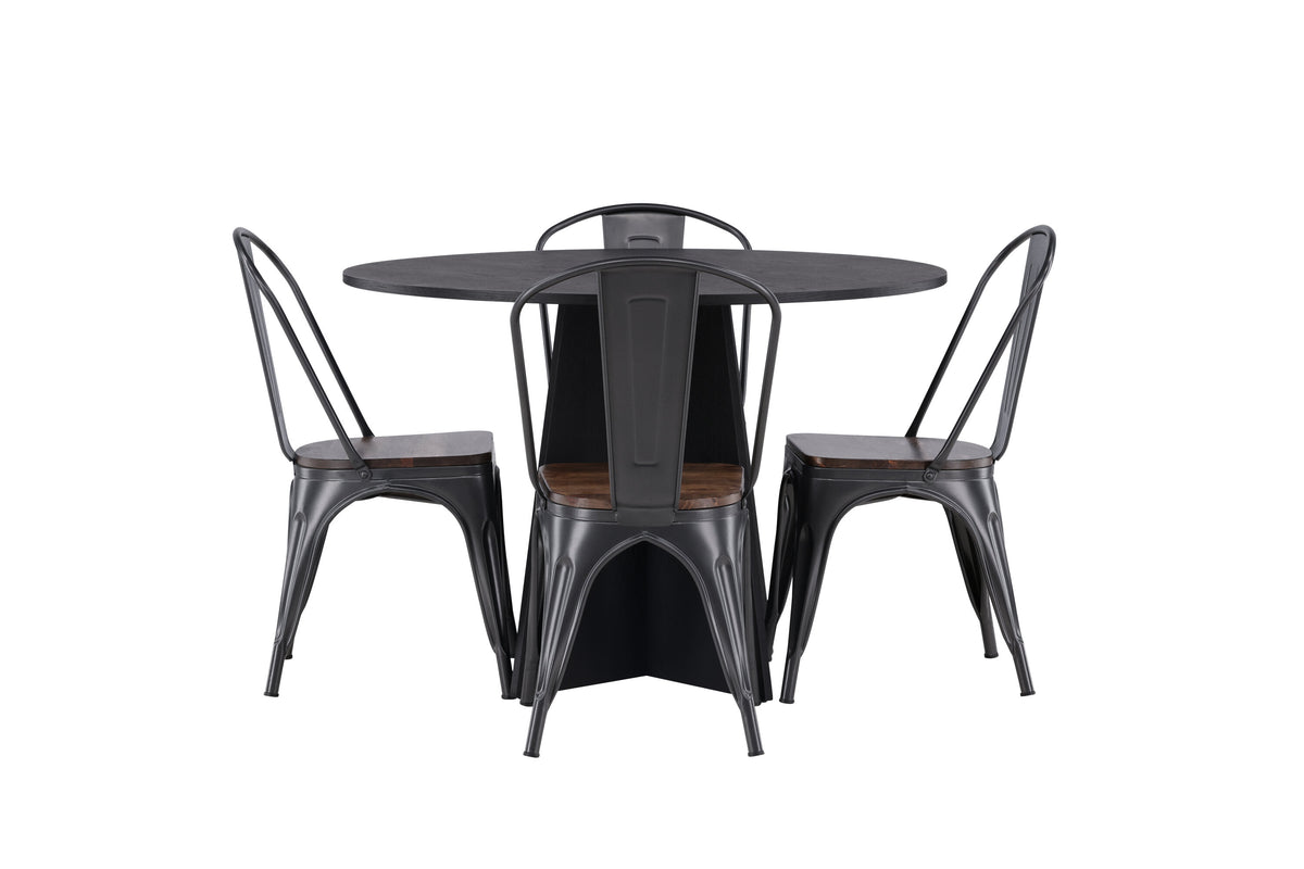 Bootcut Matbord med Tempe Stolarna – Bord: ⌀110 Stol: 53x85x45