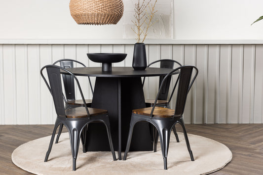 Bootcut Matbord med Tempe Stolarna – Bord: ⌀110 Stol: 53x85x45