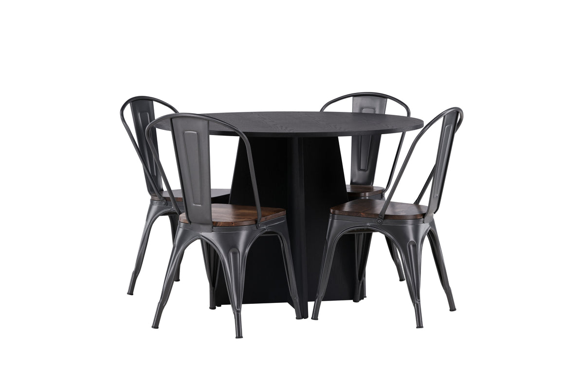 Bootcut Matbord med Tempe Stolarna – Bord: ⌀110 Stol: 53x85x45
