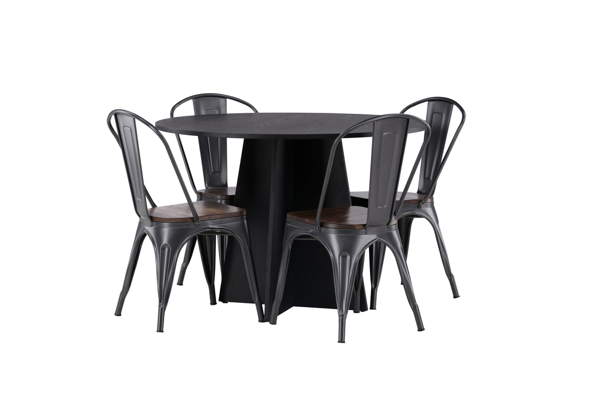 Bootcut Matbord med Tempe Stolarna – Bord: ⌀110 Stol: 53x85x45