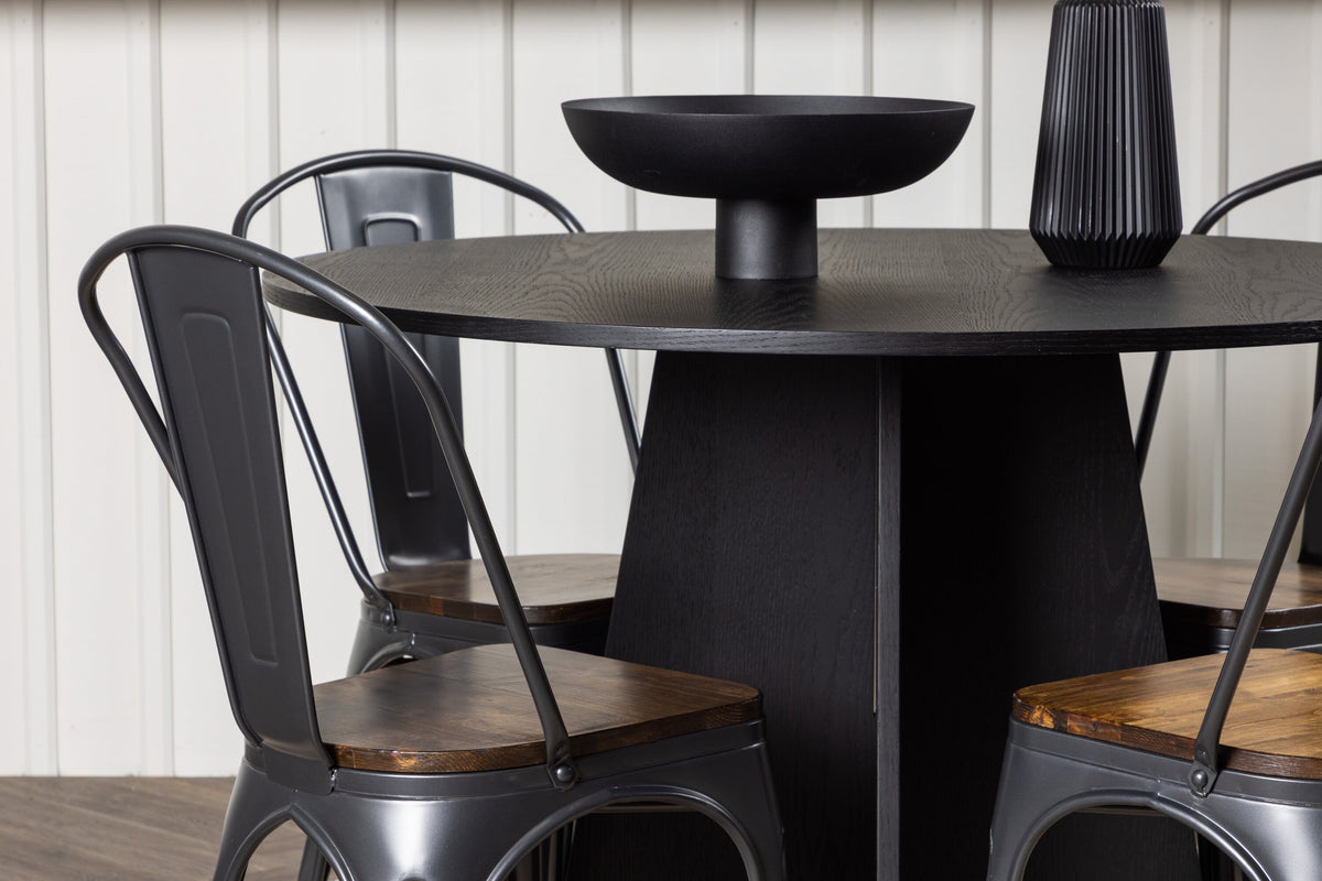 Bootcut Matbord med Tempe Stolarna – Bord: ⌀110 Stol: 53x85x45