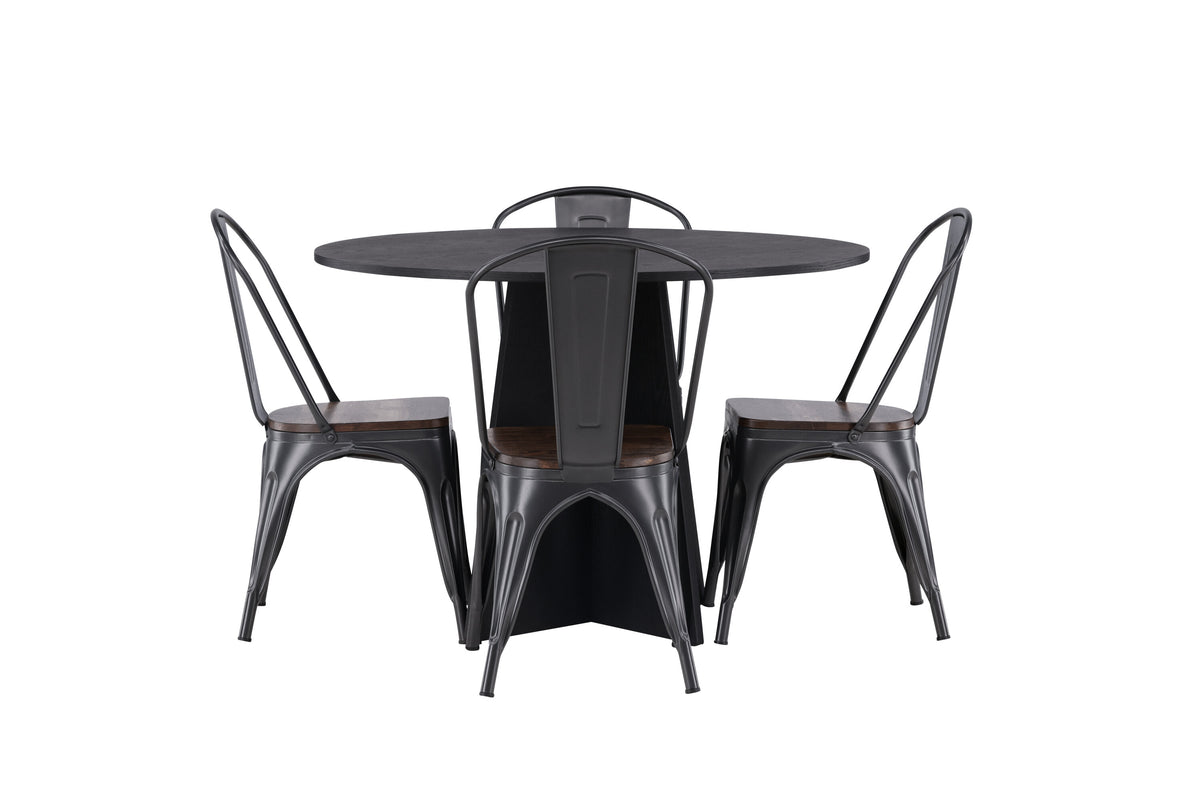 Bootcut Matbord med Tempe Stolarna – Bord: ⌀110 Stol: 53x85x45