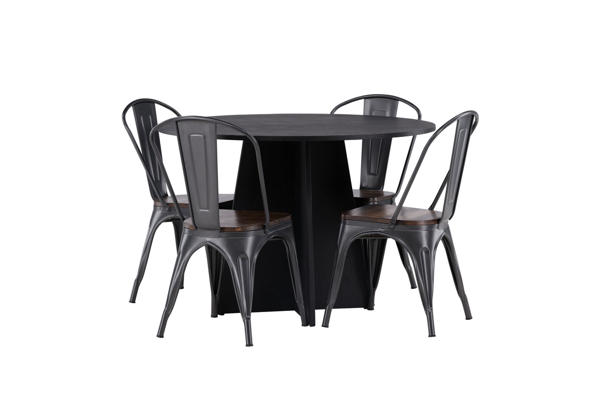 Bootcut Matbord med Tempe Stolarna – Bord: ⌀110 Stol: 53x85x45