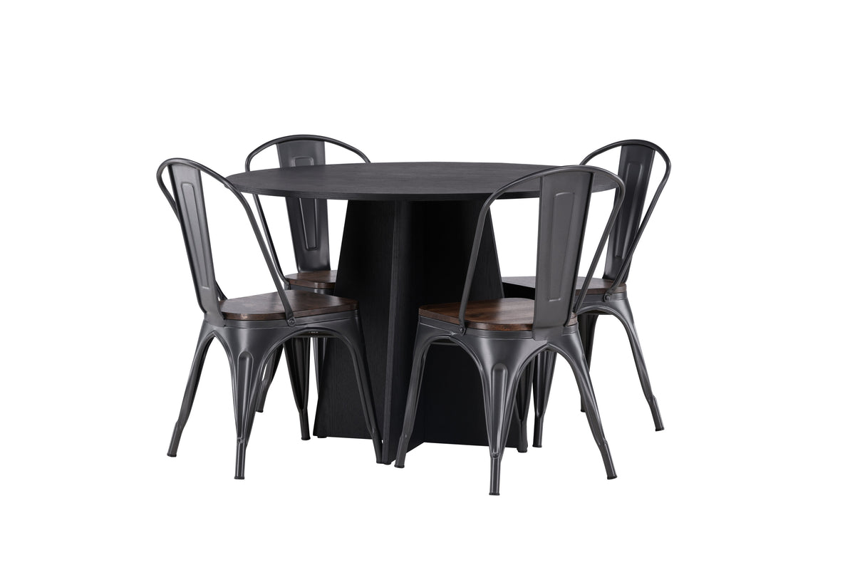 Bootcut Matbord med Tempe Stolarna – Bord: ⌀110 Stol: 53x85x45