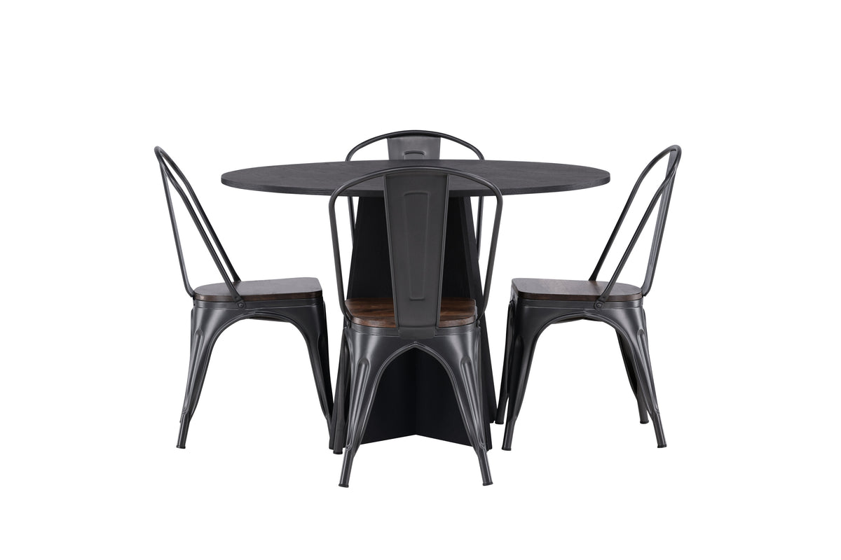 Bootcut Matbord med Tempe Stolarna – Bord: ⌀110 Stol: 53x85x45