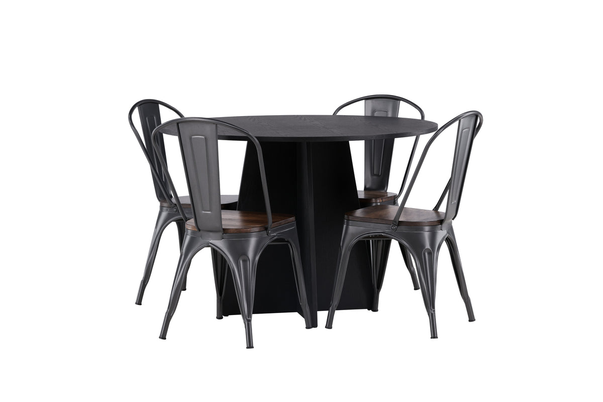 Bootcut Matbord med Tempe Stolarna – Bord: ⌀110 Stol: 53x85x45