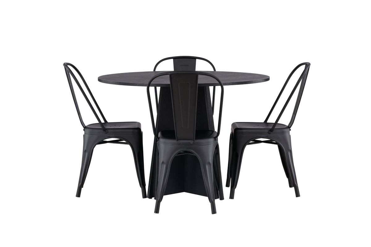 Bootcut Matbord med Tempe Stolarna – Bord: ⌀110 Stol: 53x85x45