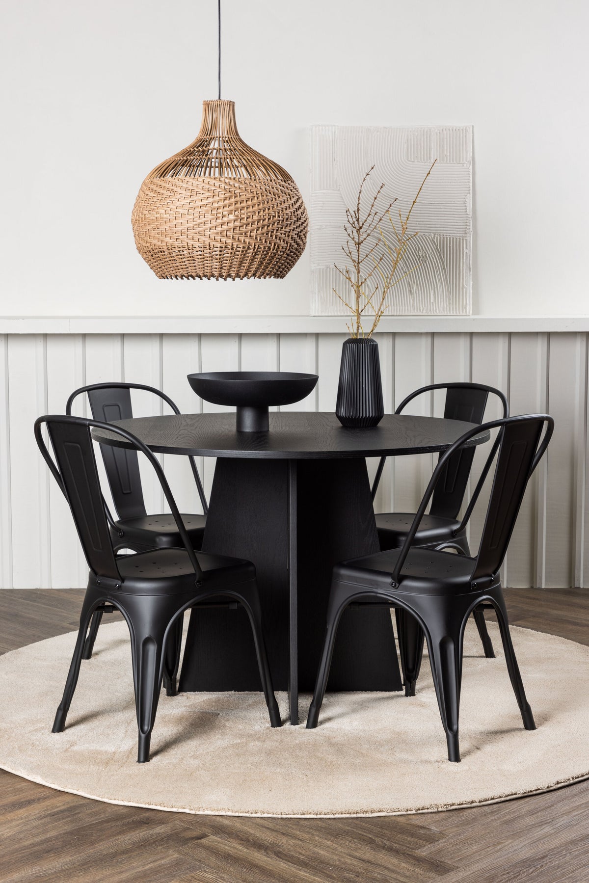 Bootcut Matbord med Tempe Stolarna – Bord: ⌀110 Stol: 53x85x45