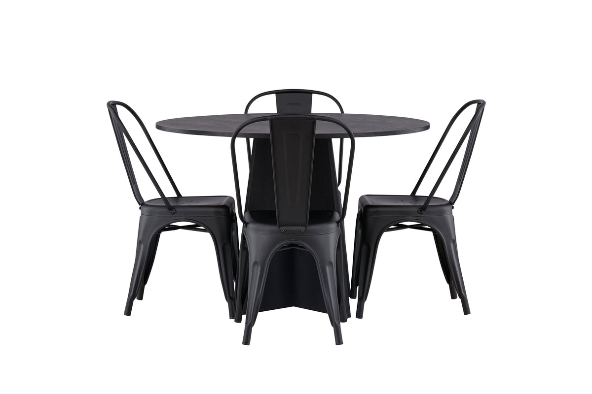 Bootcut Matbord med Tempe Stolarna – Bord: ⌀110 Stol: 53x85x45