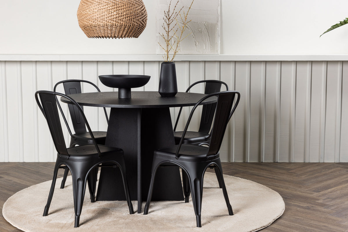 Bootcut Matbord med Tempe Stolarna – Bord: ⌀110 Stol: 53x85x45