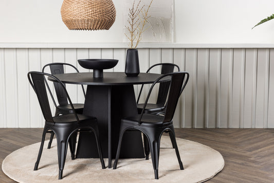 Bootcut Matbord med Tempe Stolarna – Bord: ⌀110 Stol: 53x85x45