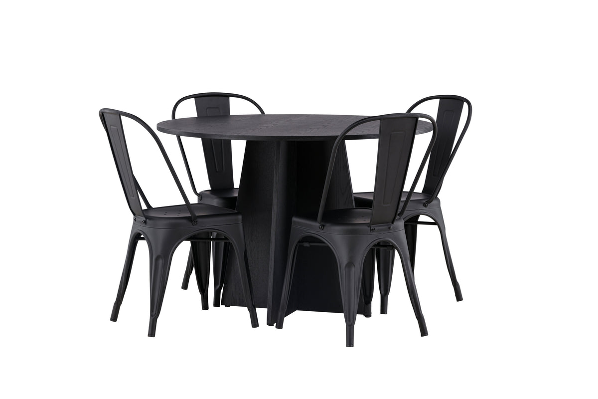 Bootcut Matbord med Tempe Stolarna – Bord: ⌀110 Stol: 53x85x45
