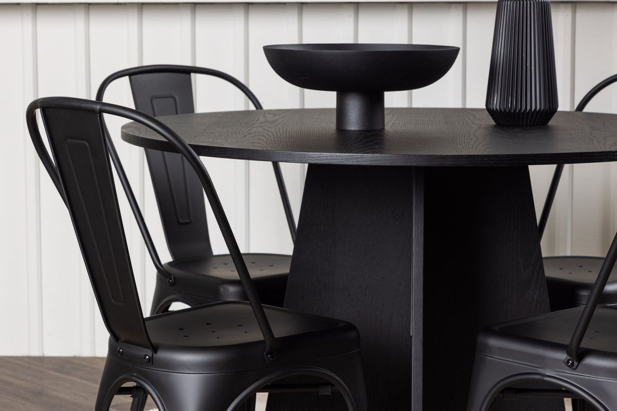 Bootcut Matbord med Tempe Stolarna – Bord: ⌀110 Stol: 53x85x45