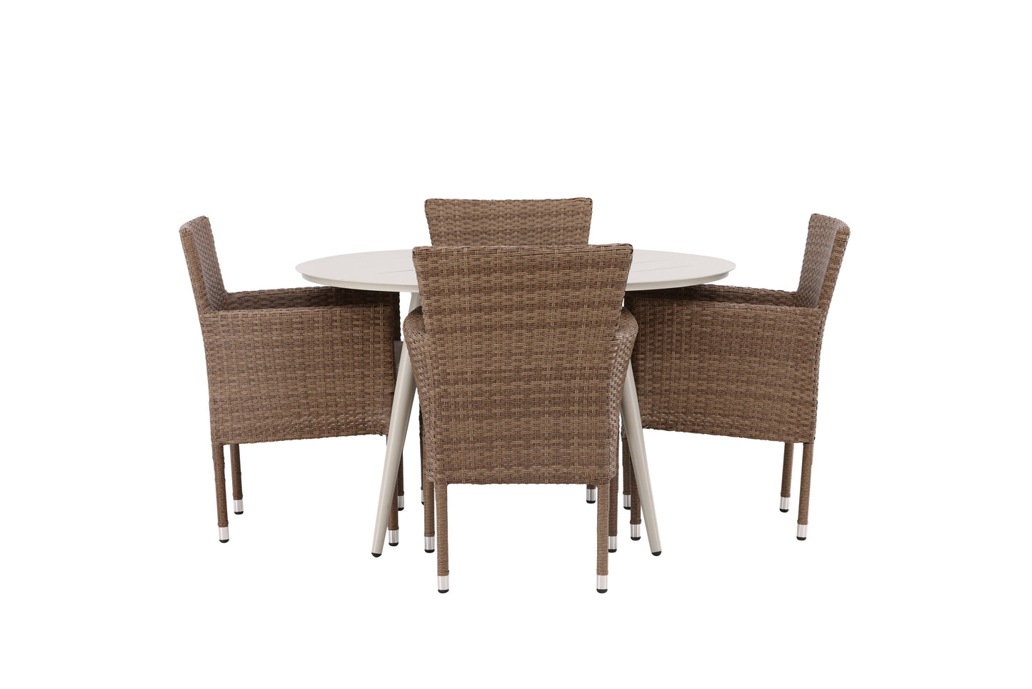 Lina Matbord med Malina Stolarna – Bord: ⌀120 Stol: 60x86,5x58