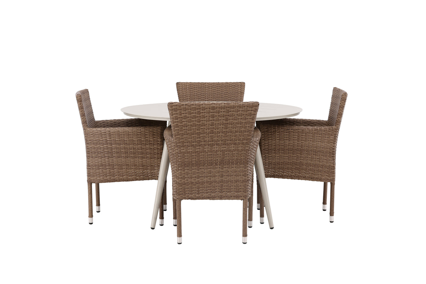 Lina Matbord med Malina Stolarna – Bord: ⌀120 Stol: 60x86,5x58