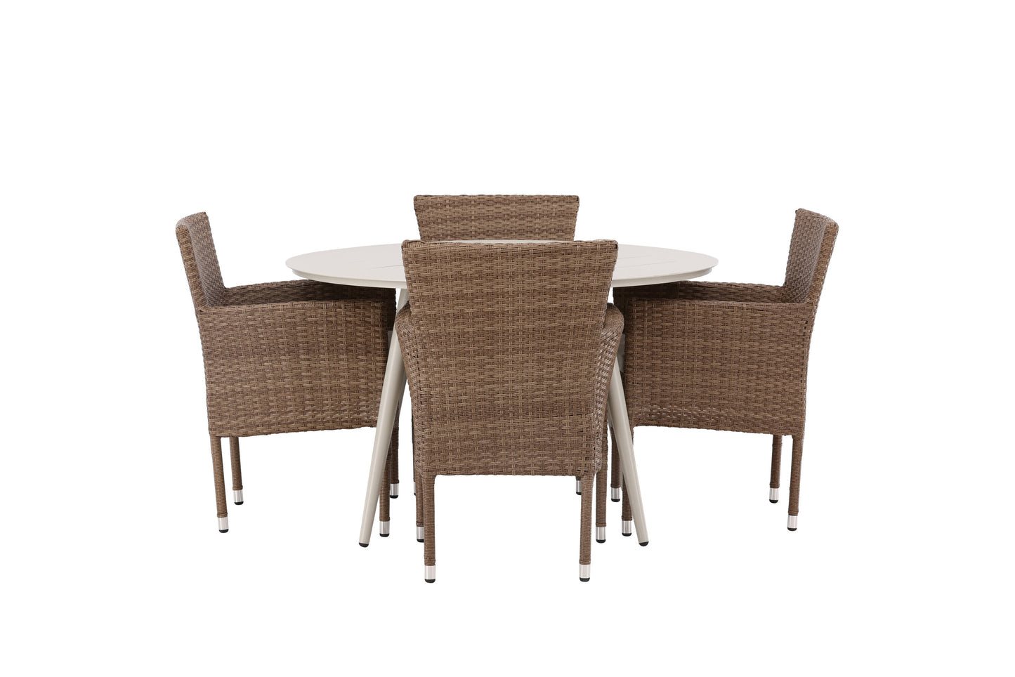 Lina Matbord med Malina Stolarna – Bord: ⌀120 Stol: 60x86,5x58