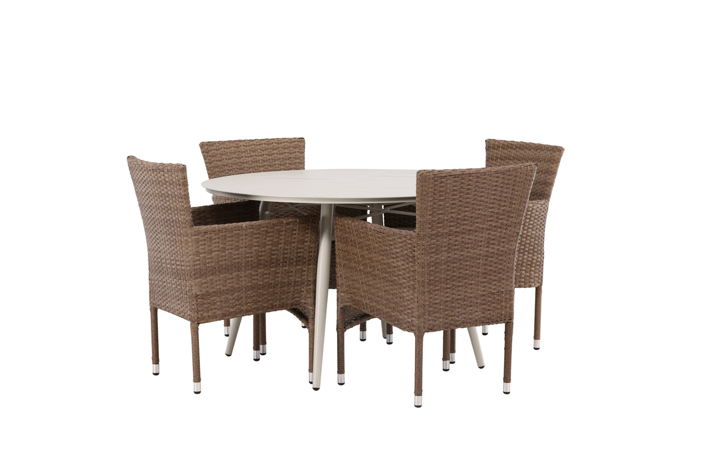 Lina Matbord med Malina Stolarna – Bord: ⌀120 Stol: 60x86,5x58