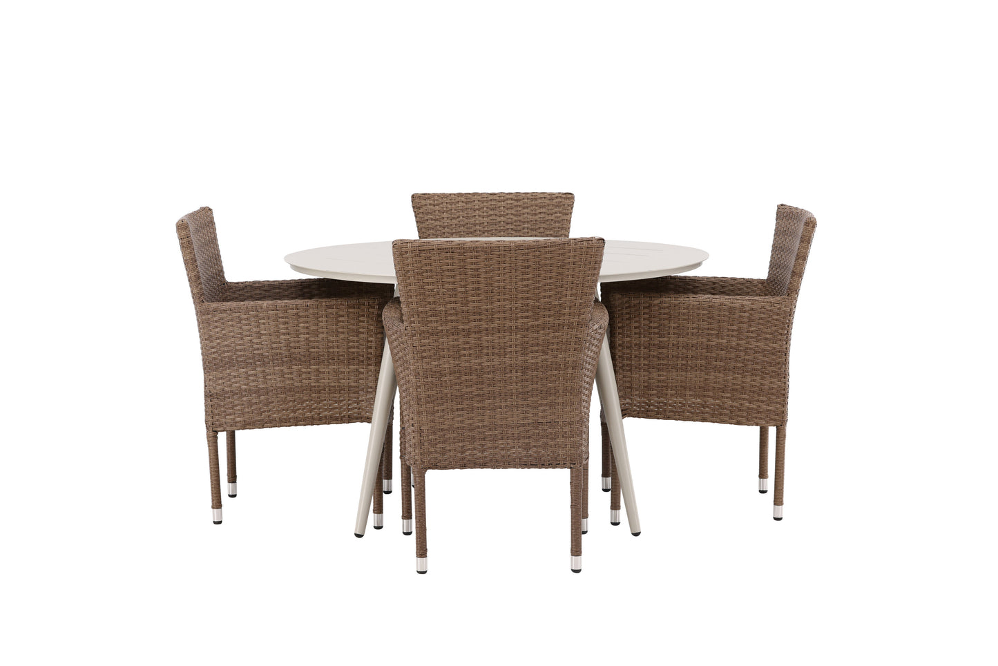 Lina Matbord med Malina Stolarna – Bord: ⌀120 Stol: 60x86,5x58
