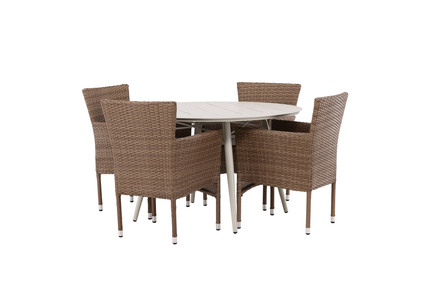 Lina Matbord med Malina Stolarna – Bord: ⌀120 Stol: 60x86,5x58
