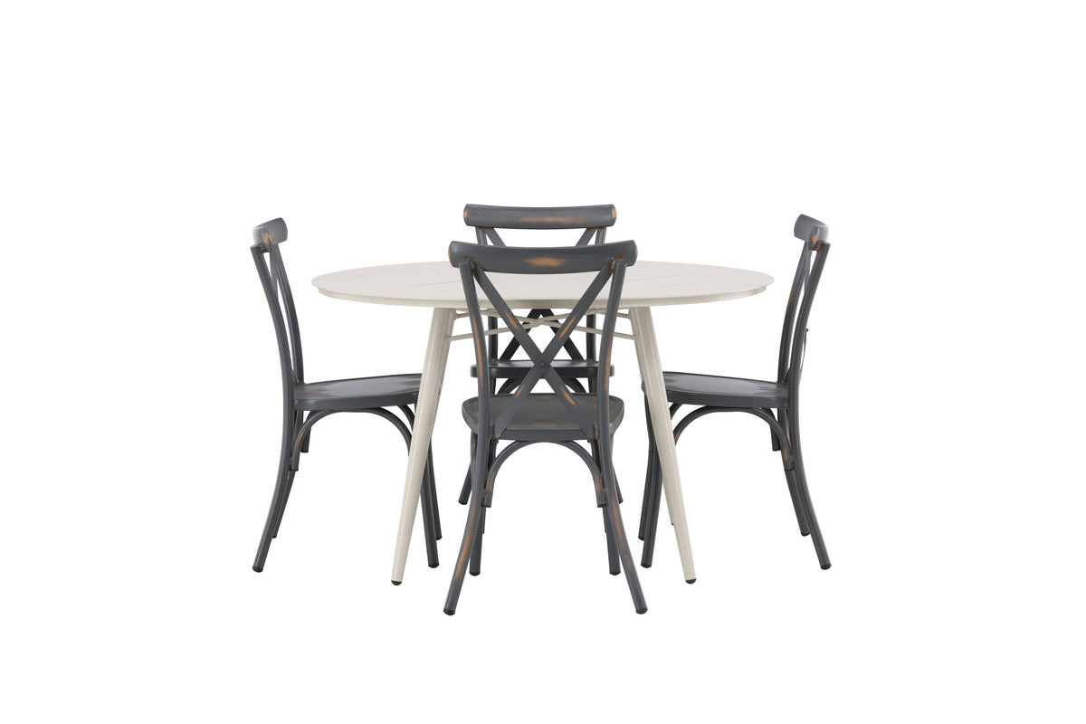 Lina Matbord med Tablas Stolarna – Bord: ⌀120 Stol: 48x88x48