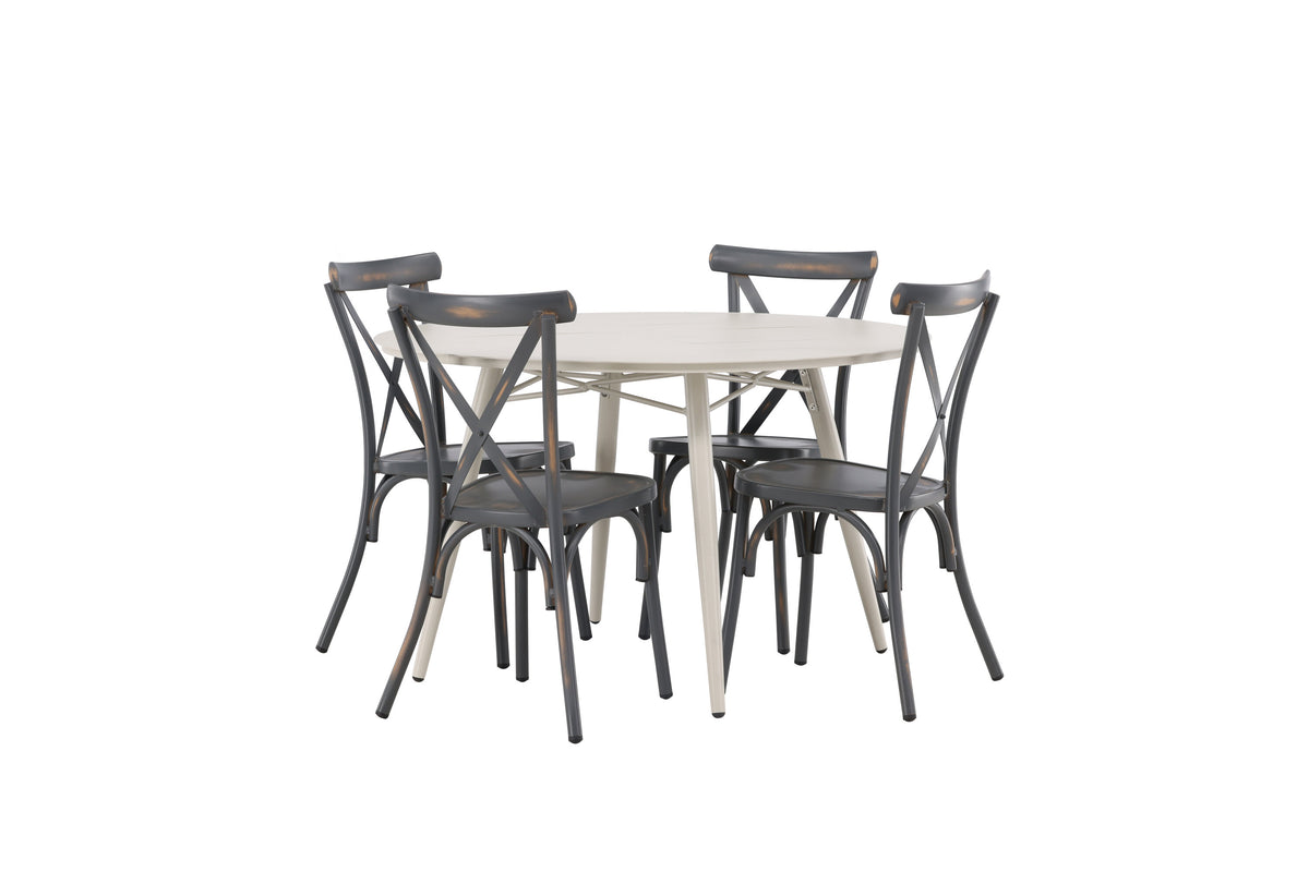 Lina Matbord med Tablas Stolarna – Bord: ⌀120 Stol: 48x88x48